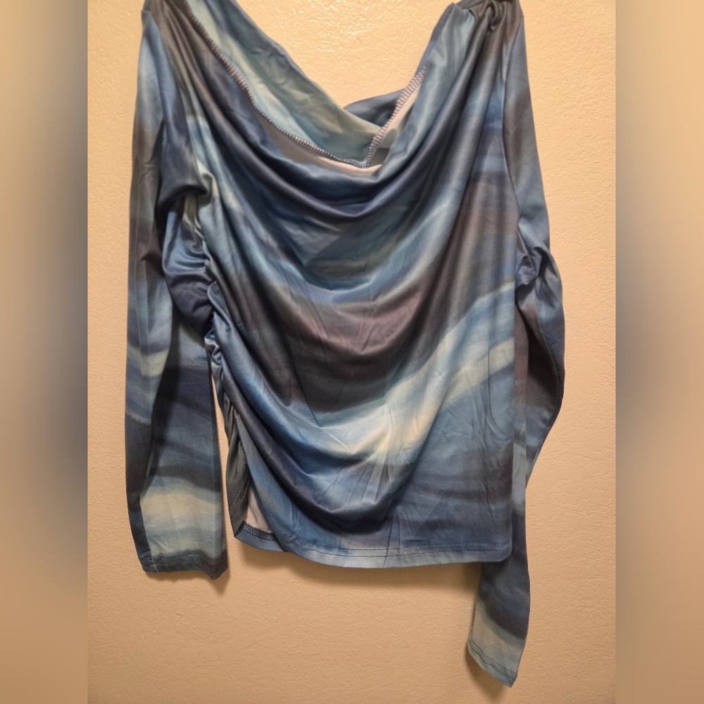 SHEIN Blue Gradient Draped Blouse